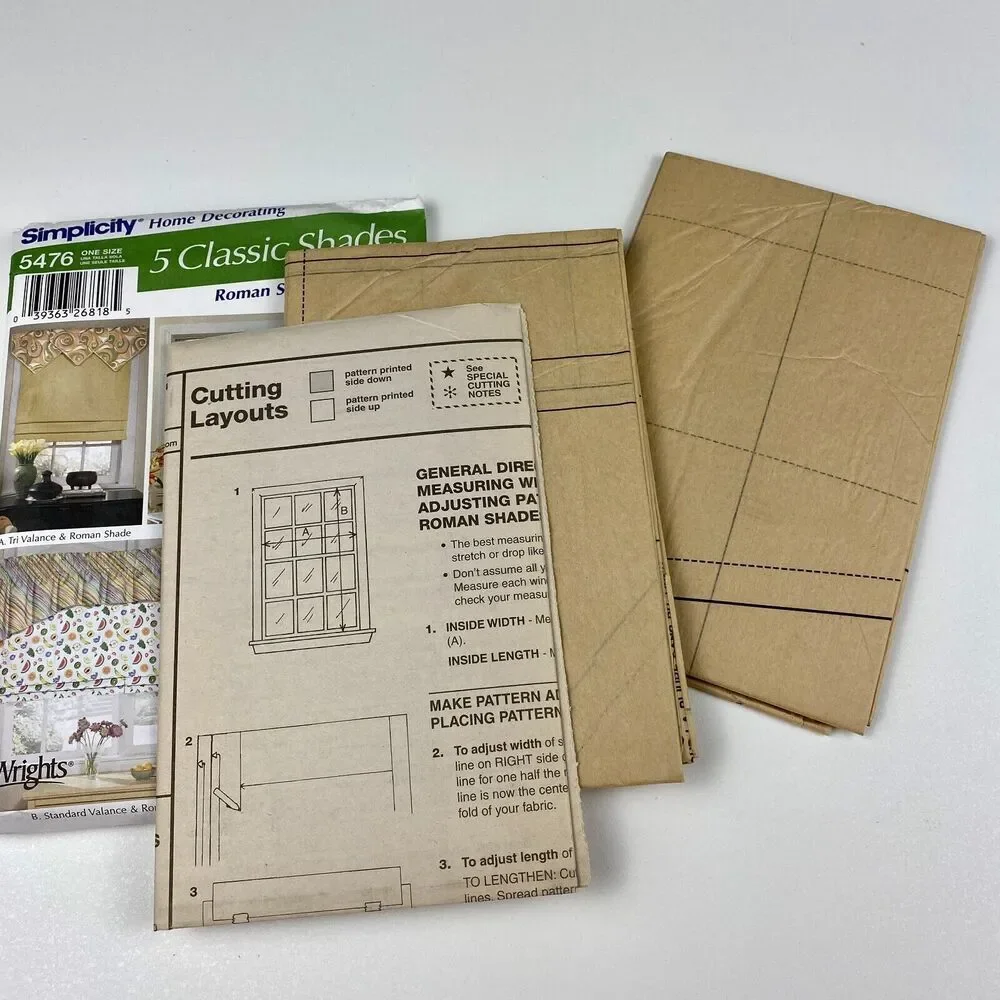 Simplicity 5476 Sewing Pattern Roman Window Shades Valances 5 Classic Styles UC